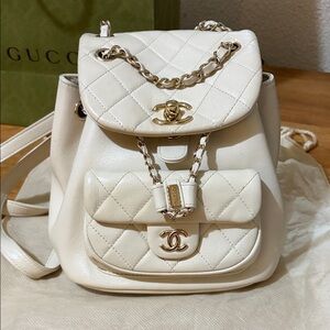 Chanel White Quilted Leather Backpack